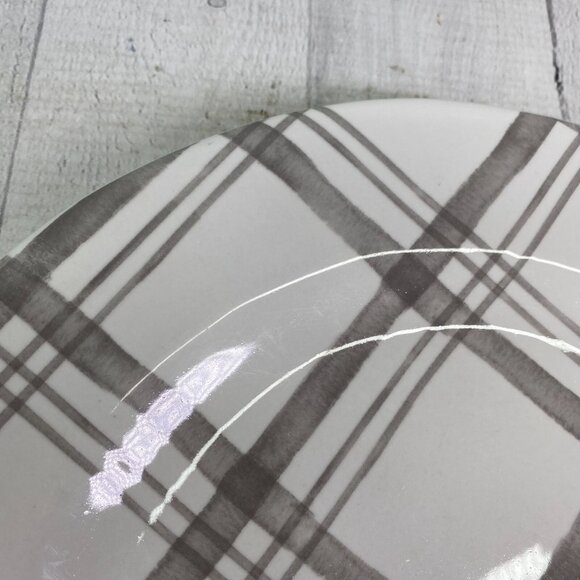 Pier 1 LINEN CHECK Gray Check Plaid Ironstone Round 11" Dinner Plates Set 2 FLAW - Picture 12 of 16